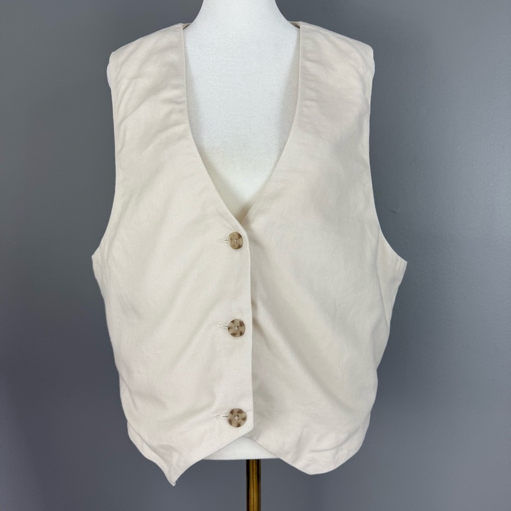 American Eagle NWT Women's Size XXL AE Linen Blend Button Up Vest Cream
